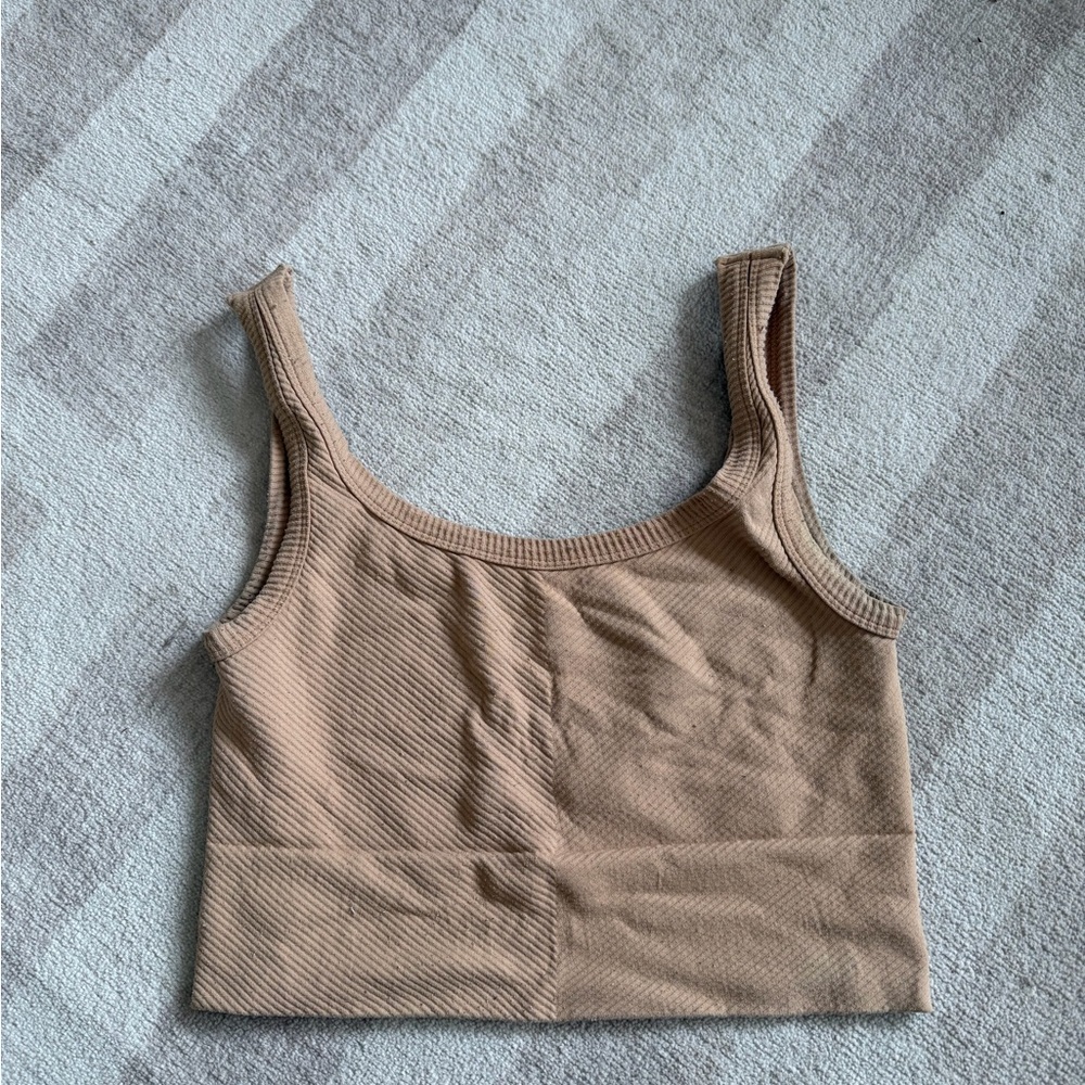 Tan Ribbed Crop Top - Picture 2 of 2